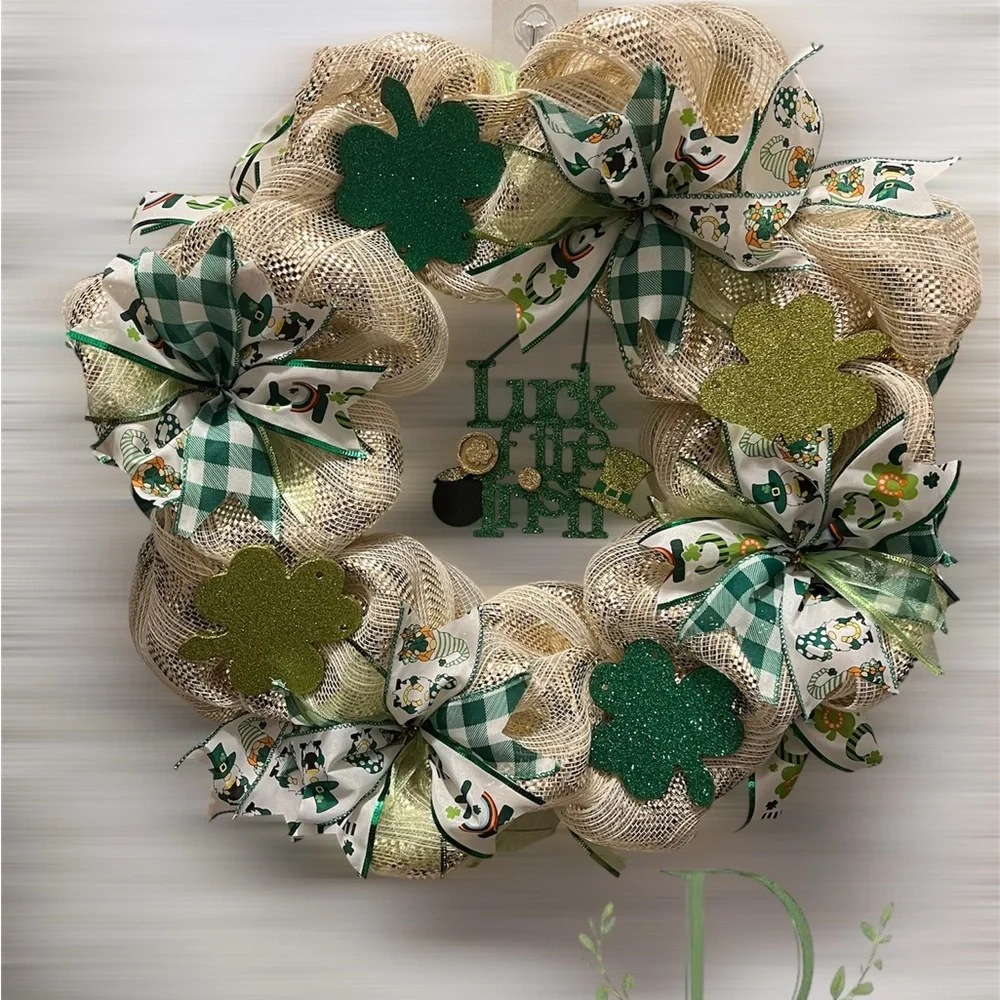 St. Patrick's Day Wreath with Green Shamrocks